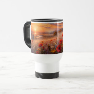 Sunset Poppy Field Impressionist Painting Travel Mug