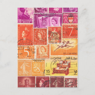 Sunset Postcard, Postage Stamp Art Collage Postcard