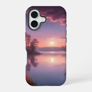 Sunset Purple Lake Landscape Three iPhone 16 Case