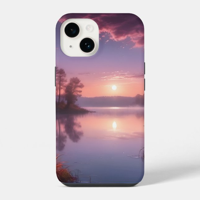 Sunset Purple Lake Landscape Three iPhone Case (Back)