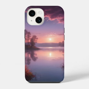 Sunset Purple Lake Landscape Three iPhone 14 Case
