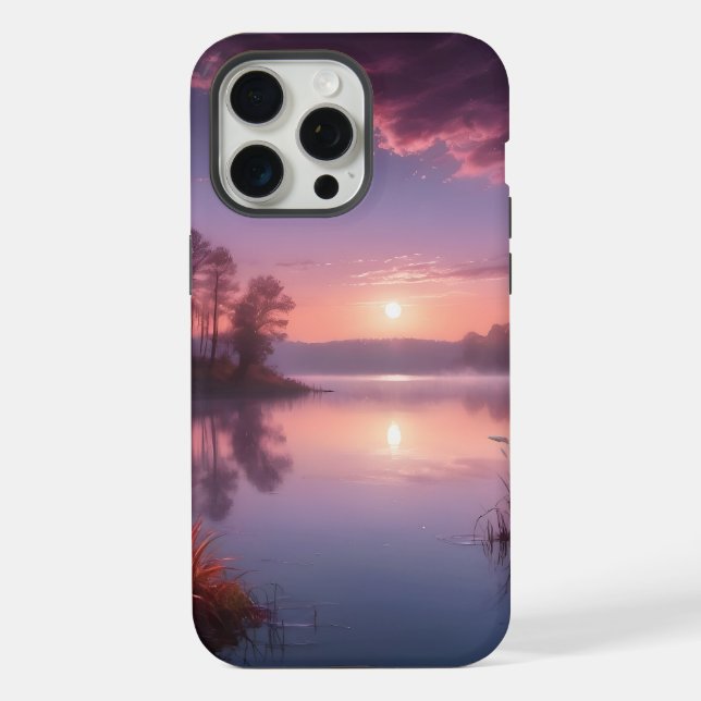 Sunset Purple Lake Landscape Three iPhone Case (Back)