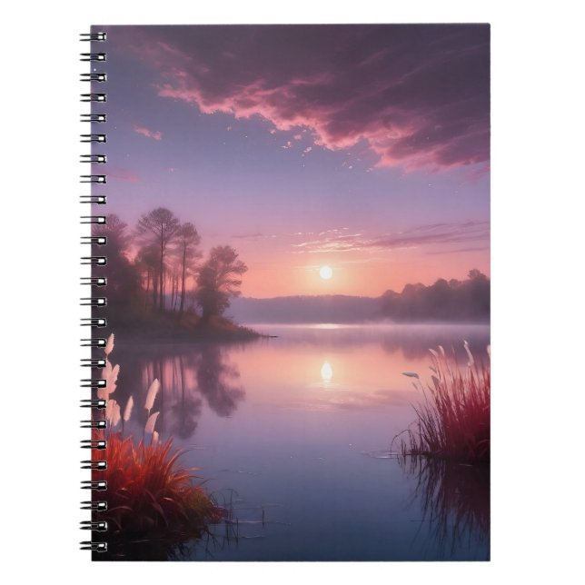 Sunset Purple Lake Landscape Three Notebook (Front)