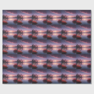 Sunset Purple Lake Landscape Three Wrapping Paper