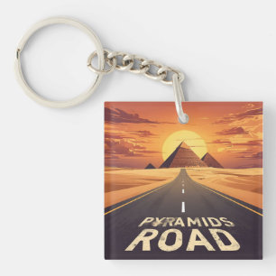 Sunset Pyramids Road Egypt Travel Art Keychain