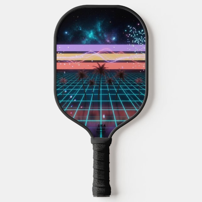 Sunset Racer Neon Stripes Retro Speed  Pickleball Paddle (Front)