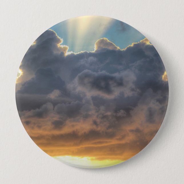 Sunset Rays of Light through Stormy Clouds 4 Inch Round Button (Front)