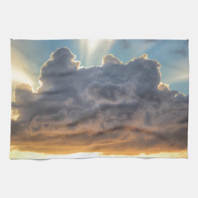 Sunset Rays of Light through Stormy Clouds Kitchen Towel (Horizontal)