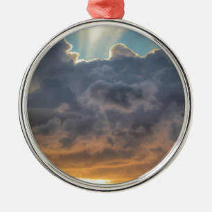 Sunset Rays of Light through Stormy Clouds Metal Ornament