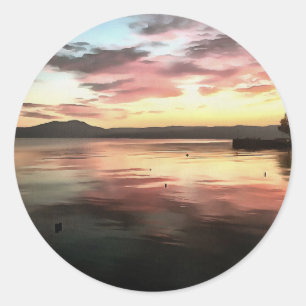 Sunset Reflected On Water Koycegiz Lake Painting Classic Round Sticker
