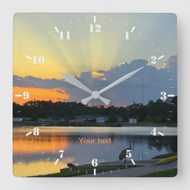 Sunset reflection and birds silhouettes square wall clock (Front)