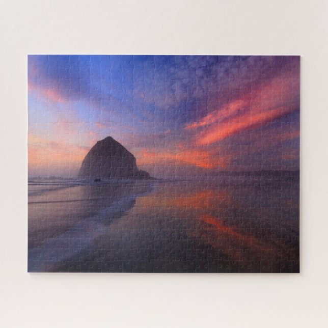 Sunset Reflection of Haystack Rock at Cannon Beach Jigsaw Puzzle (Horizontal)