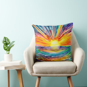 Sunset Reflection Watercolor Art Throw Pillow