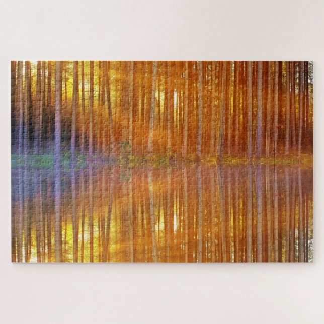 Sunset Reflections Birch Woods Difficult Puzzle (Horizontal)