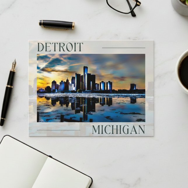 Sunset Reflections: Detroit Skyline Postcard (Sunset Reflections: Detroit Skyline Postcard)