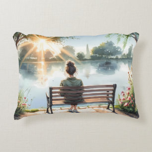 Sunset Reflections Lake Scene Accent Pillow