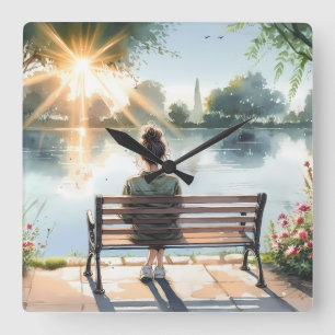 Sunset Reflections Lake Scene Square Wall Clock