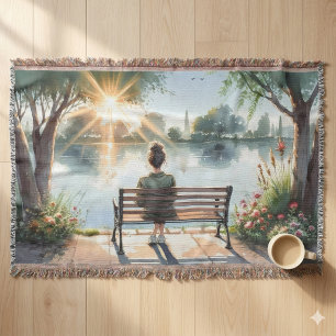 Sunset Reflections Lake Scene Throw Blanket