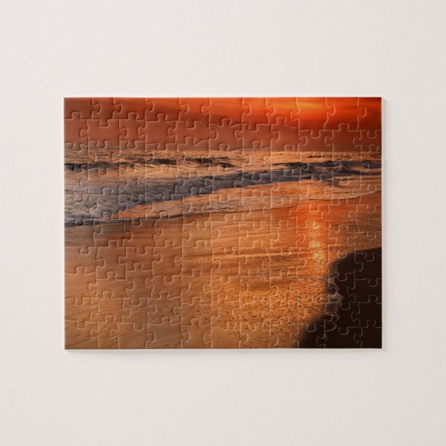 Sunset reflections off clouds and ocean shore jigsaw puzzle (Horizontal)