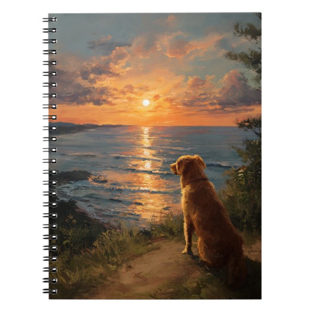 Sunset Reflections with Golden Retriever Notebook (Front)