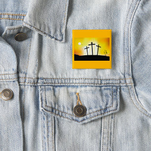 Sunset Religious Crosses 2 Inch Square Button