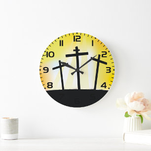 Sunset Religious Crosses Large Clock
