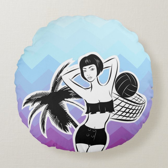 Sunset Resort Chevron Print Round Pillow (Front)