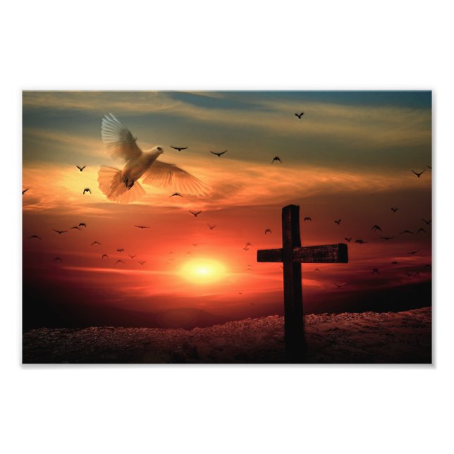 Sunset Resurrection Dove and Cross Photo Print (Front)