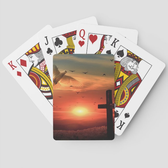 Sunset Resurrection Dove and Cross Playing Cards (Back)