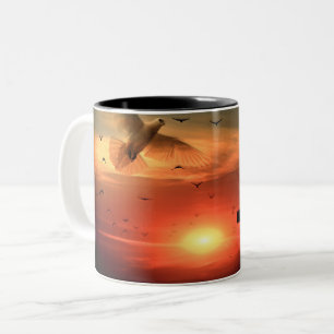 Sunset Resurrection Dove and Cross Two-Tone Coffee Mug