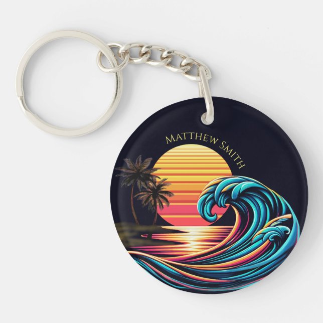 Sunset Retro Surf Wave- Keychain (Front)