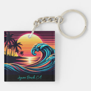 Sunset Retro Surf Wave- Keychain
