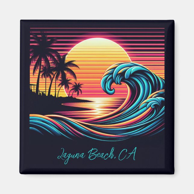 Sunset Retro Surf Wave Magnet (Front)