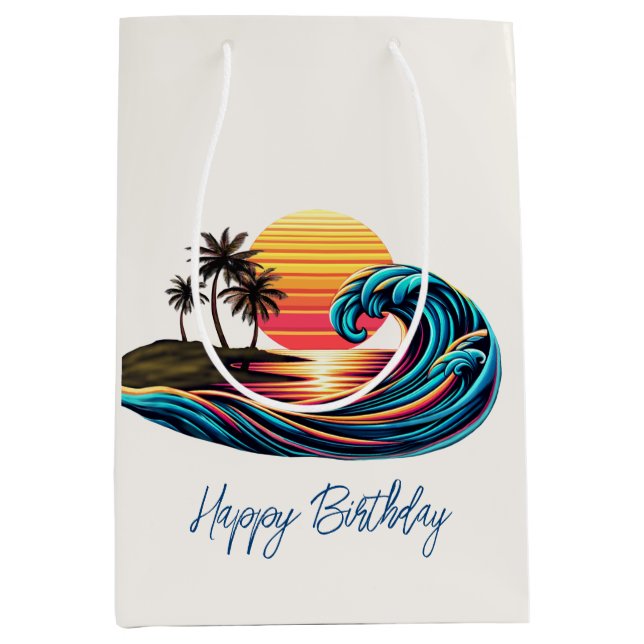 Sunset Retro Surf Wave Medium Gift Bag (Front)