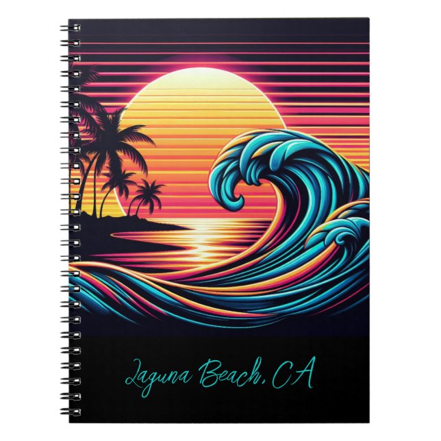 Sunset Retro Surf Wave- Notebook (Front)