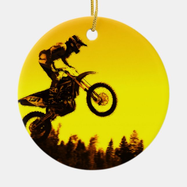 Sunset Ride   -  Motocross Rider Ceramic Ornament (Front)