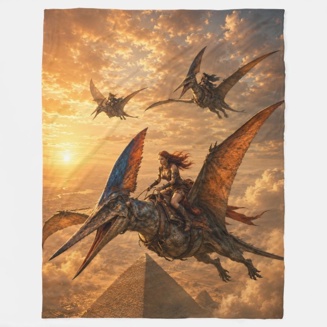 Sunset Riders Over the Pyramids Fleece Blanket (Front)