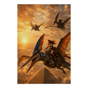 Sunset Riders Over the Pyramids Poster