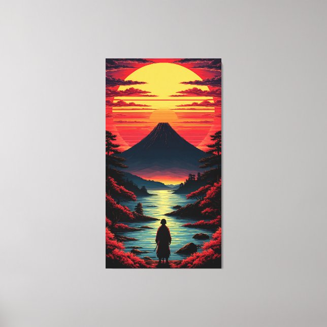 Sunset River With Volcano Canvas Print (Front)