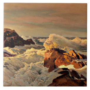 Sunset Rocks, painting by Frederick Waugh Tile