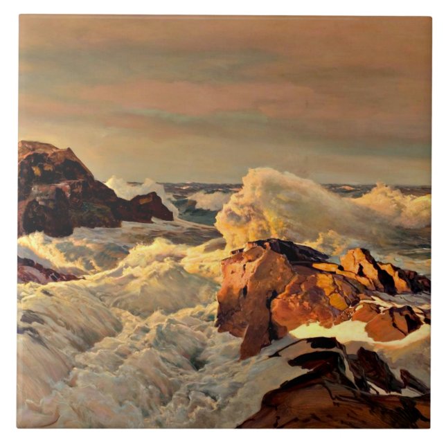 Sunset Rocks, painting by Frederick Waugh Tile (Front)
