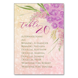 Sunset Rose Blush Sheer bow and Bouquet Table Number