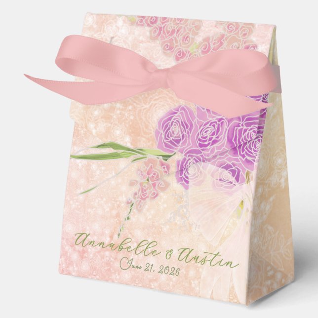 Sunset Rose- Coquette blush bow Bouquet Favor Box (Front)