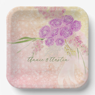 Sunset Rose Coquette Blush bow Bouquet SQ. Paper Plate