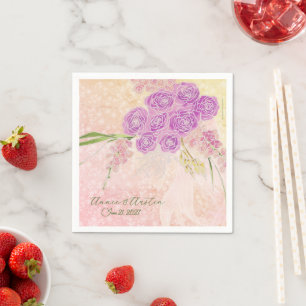 Sunset rose hand paint Coquette Blush bow Bouquet Napkin
