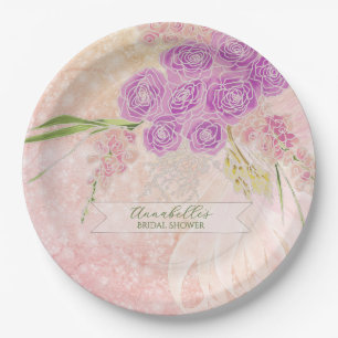 Sunset rose hand painted Blush bow Bouquet Paper Plate