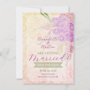 Sunset Rose hand painted blush sheer bow Bouquet  Invitation