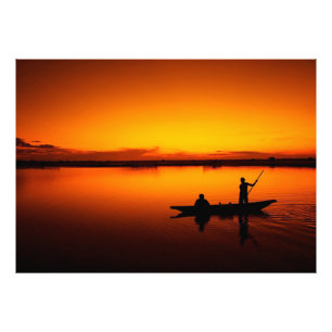 Sunset, Rowing Boat in The Sea Photo Print