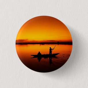 Sunset, Rowing Boat Silhouette-16497 1 Inch Round Button
