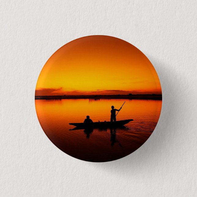 Sunset, Rowing Boat Silhouette-16497 1 Inch Round Button (Front)